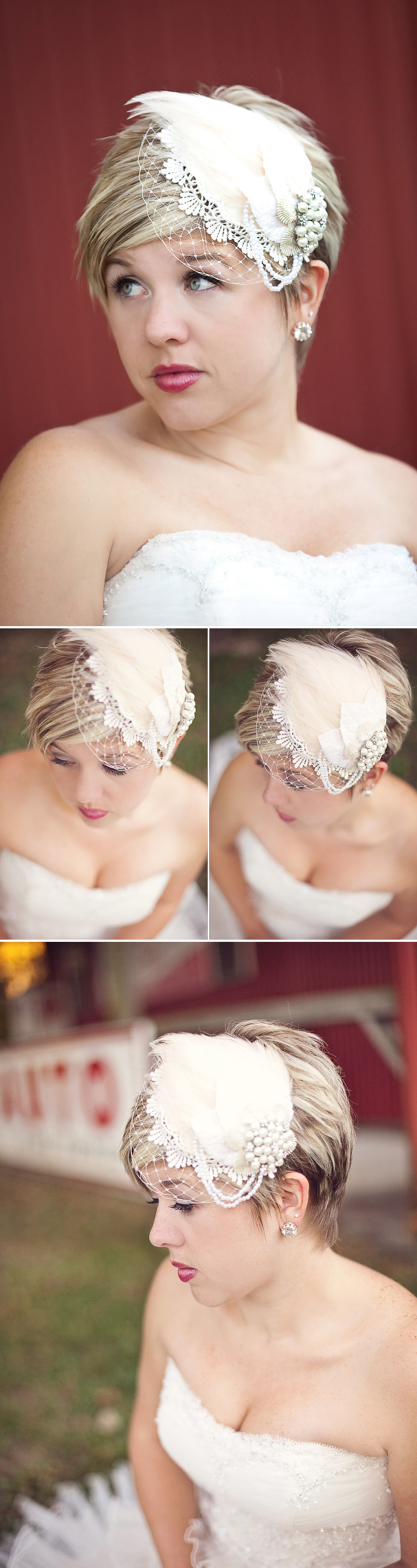 KC weddings, bride, vintage hair piece, Jana Marie Photography, Red lipstick