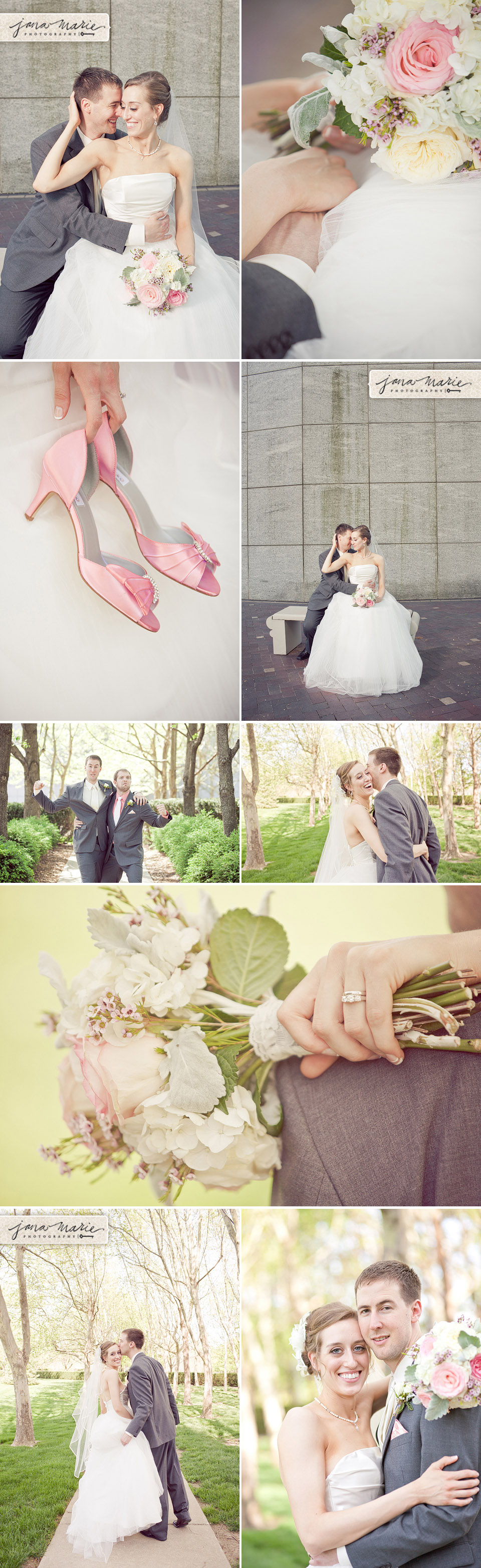 Ring shots, pink heels, couple, portraits, KC wedding photography, Jana Marie Photography, silly grooms