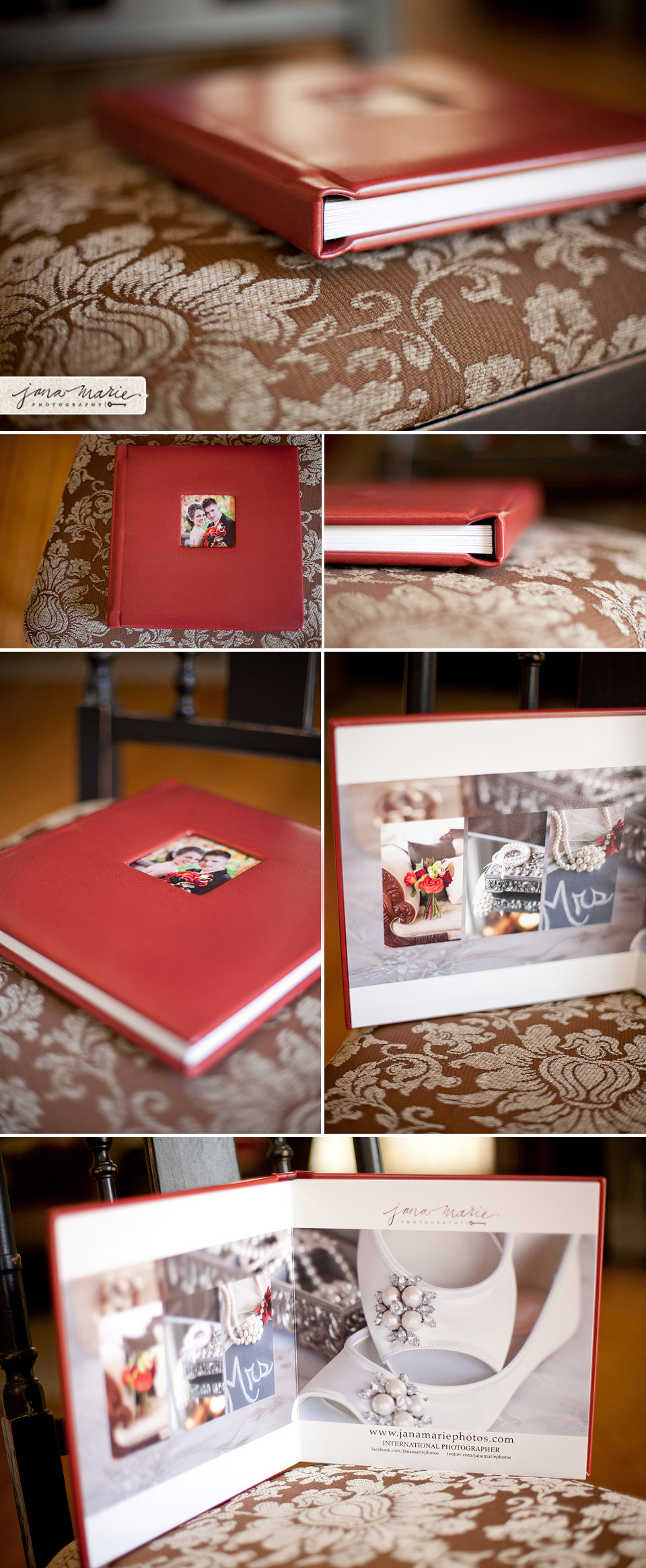 Renaissance Albums, Lay Flat albums, Red leather cover, Jana Marie Photos, Longview Mansion, Book samples