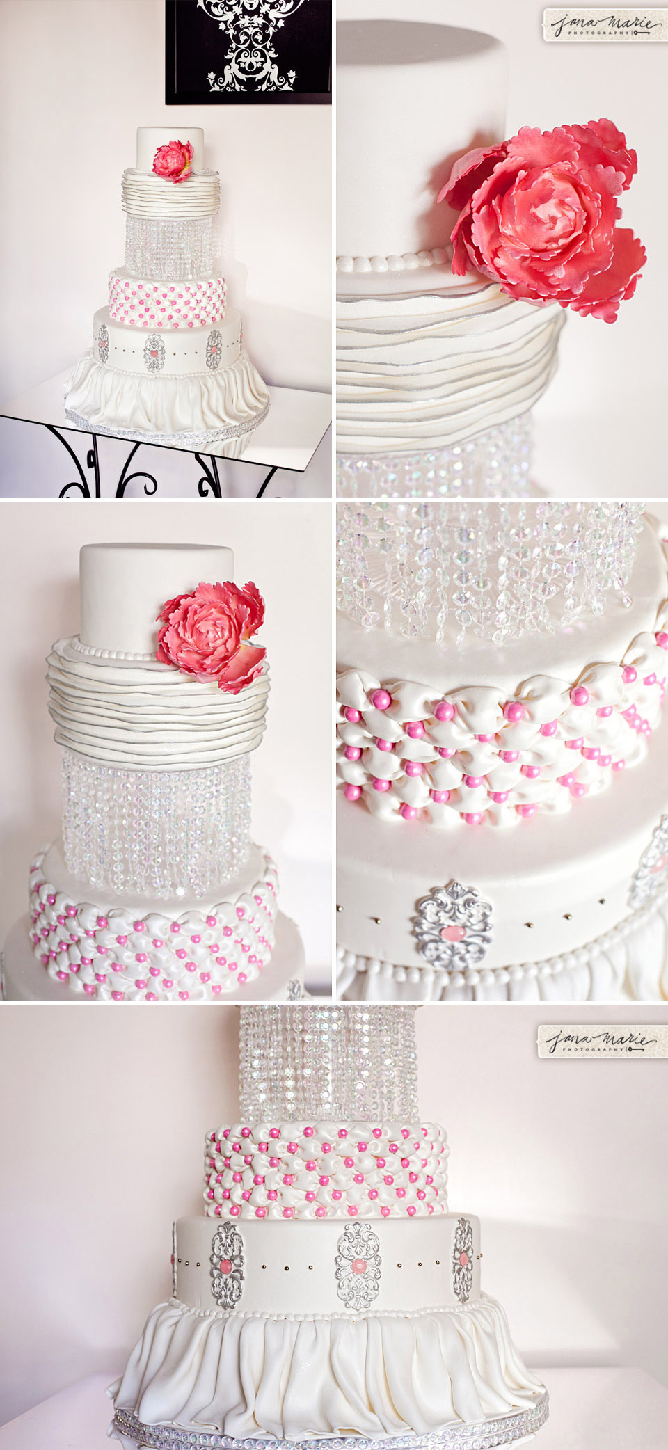 Jana Marler, Pink cakes, diamonds, grays, Renae Feagin, KC wedding cakes