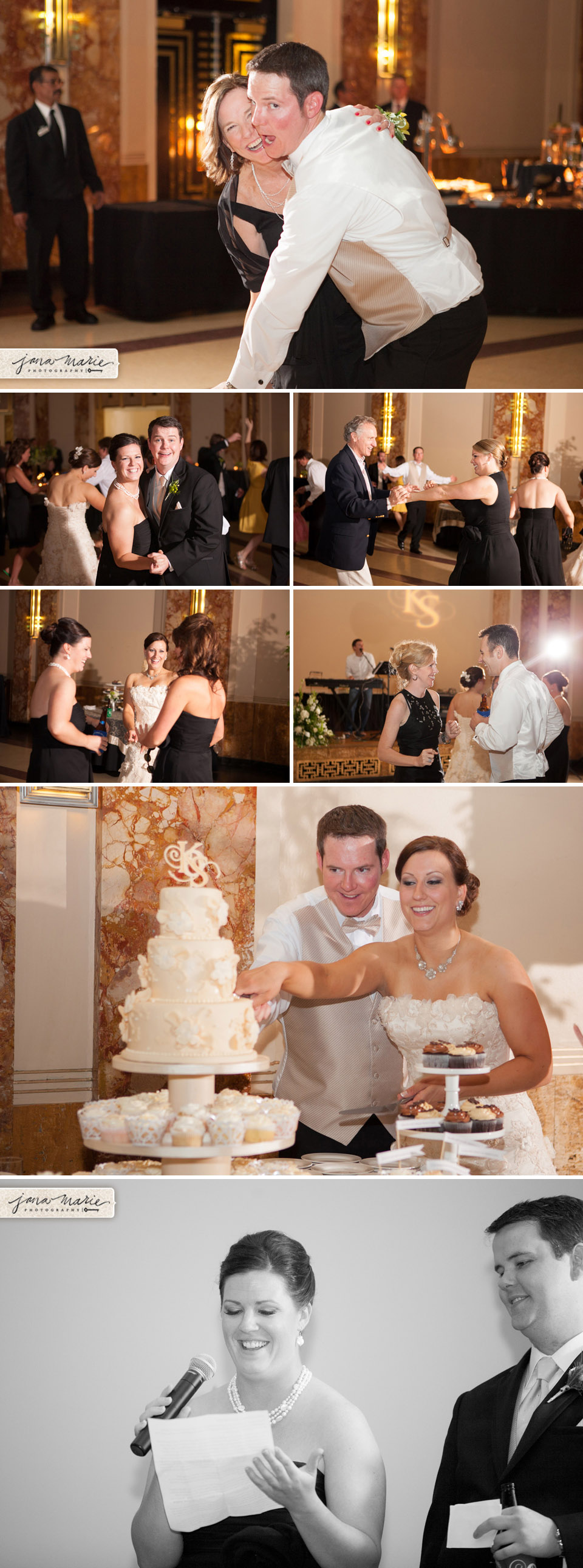 Cake cutting, bride and groom, reception dancing, Dave Merkel, Sarah Gettino, Owens family, Jana Maries Photography, KC weddings