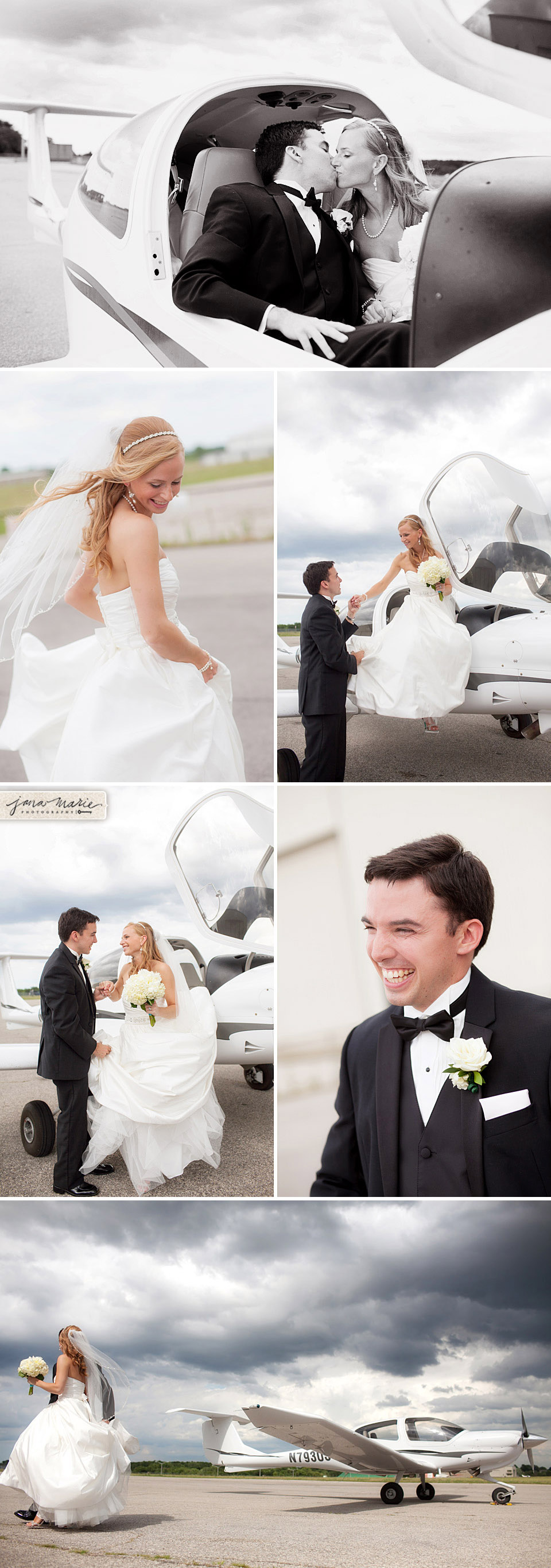 Philip Enloe, Gorgeous bride, windy day, groom laugh, Airplane proposal, Jana Marie Photography