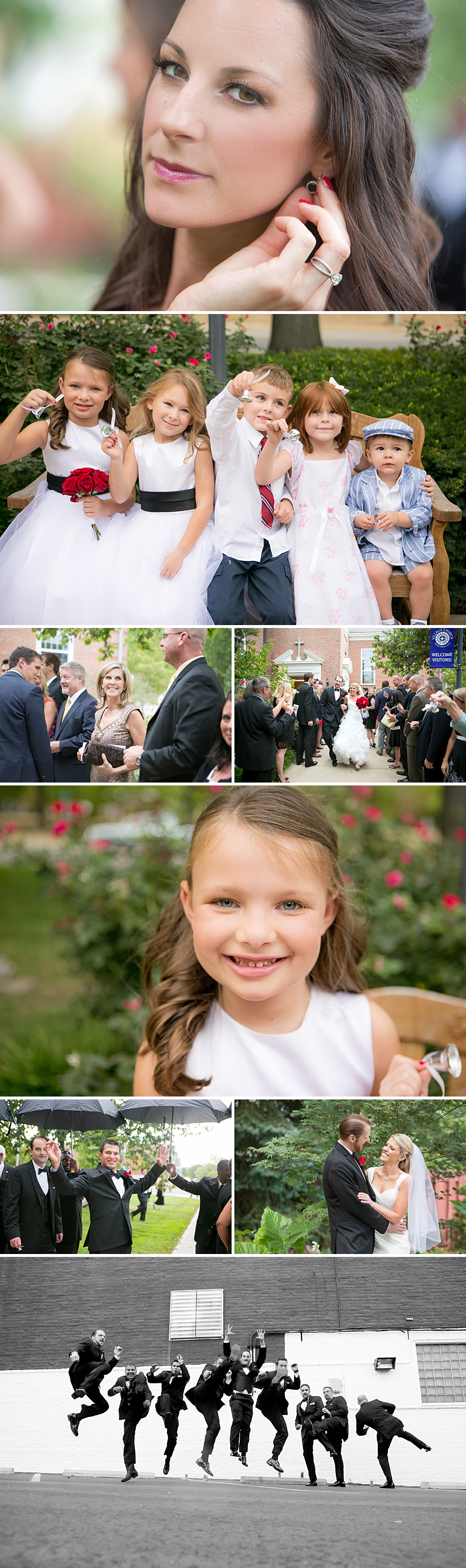 Reds and blacks, elegant modern weddings, Kansas City wedding photographer, Bridal exit, Ring boys, children dressed up, flower girls