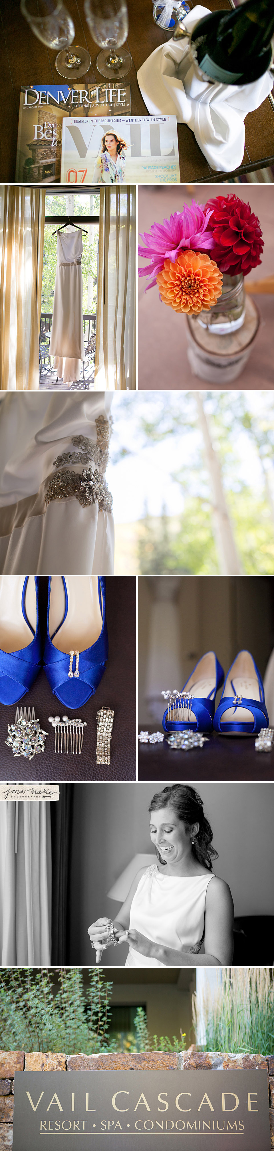 Vail Colorado wedding, Jana Marie Photos, Deatils, Blue heels, grandmas jewelry, wedding dress