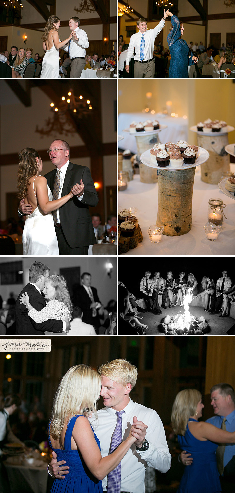Kansas City wedding photographer, father daughter dance, dancing, bridal party, family, bon fire, Colorado weddings in the fall