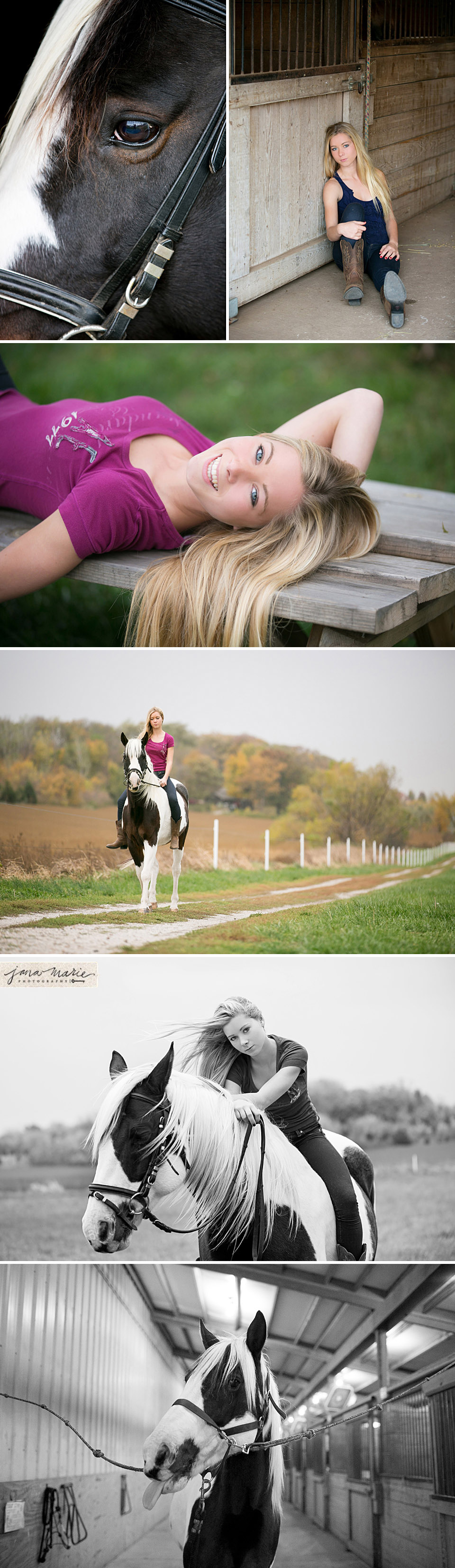 Paint horses, Independence senior portraits, Jana Marie Photography, Fall colors, bare back riding