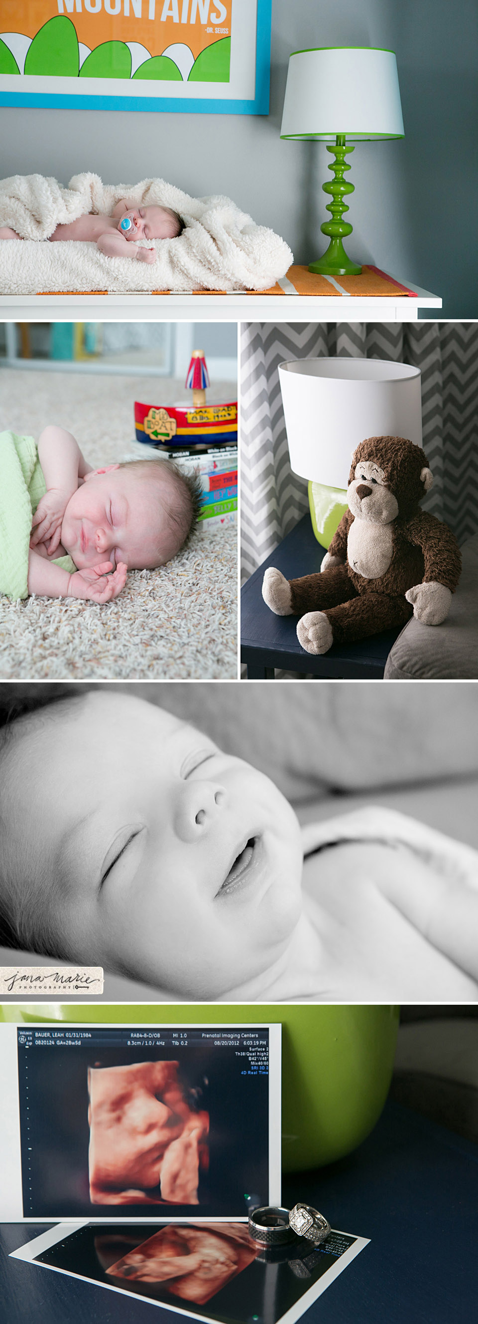 Jana Marler, newborn smiles, stuffed animals, baby rooms, Midwest portrait photographer