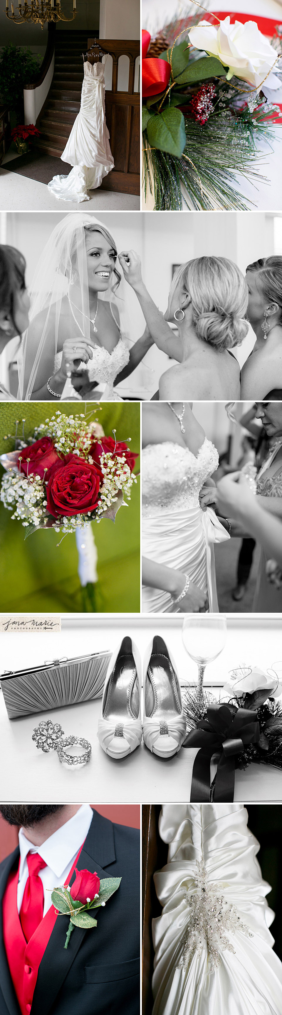 Kansas City wedding photographer, Jana Marler, winter weddings, red roses, glitter