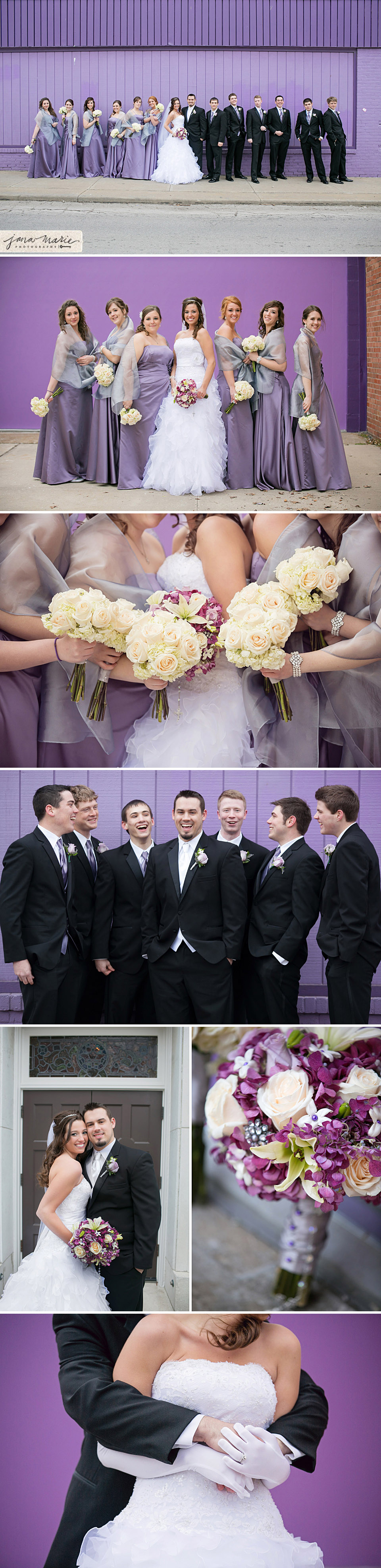 Kansas City wedding photography, Jana Marie Photos, Bridesmaids, purple details, laughter, love, Tip Top Tux