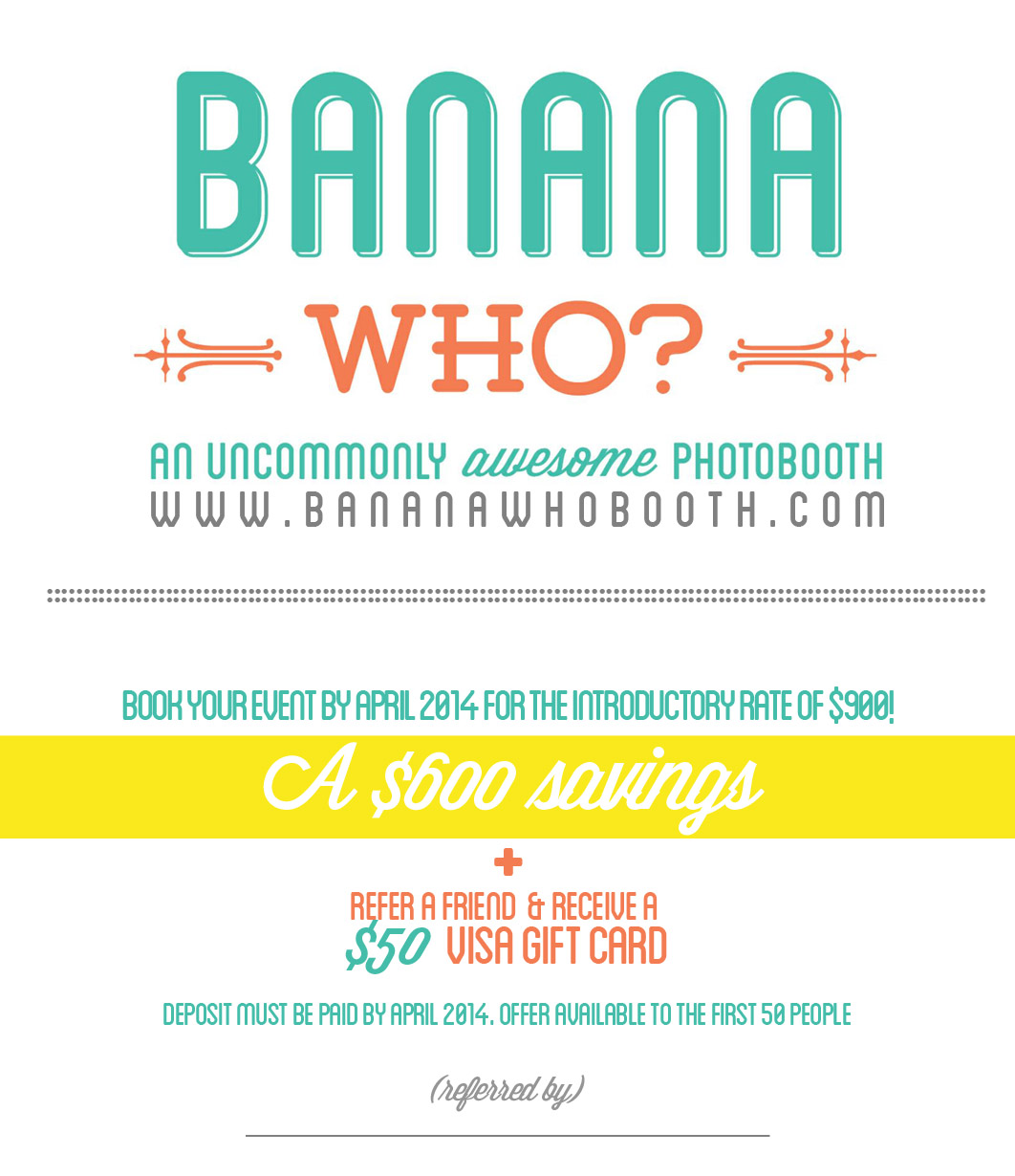 Kansas City photo booths, Banana Who Booth, creative backdrops, introductory rate, Photobooth specials