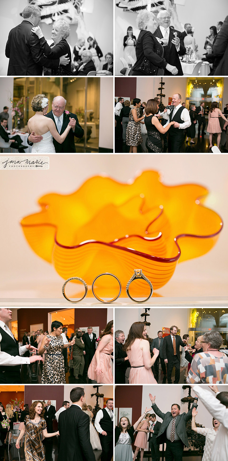 Bright wedding colors, ring shots, Chihuly sculptures, KC modern art museum, Contemporary weddings