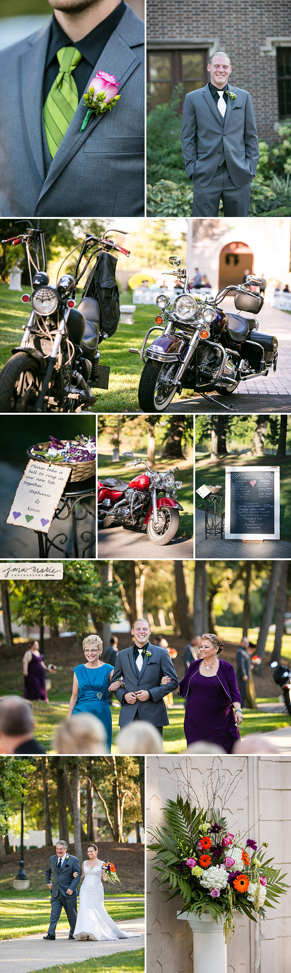 Motorcycle groom, natural light photography, Outdoor wedding, Harleys, Mohawk