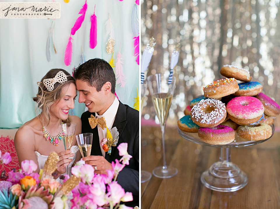 Couples in love, doughnut cake, home made, DIY, glitter/gold, Emily Walters, Jana Marler