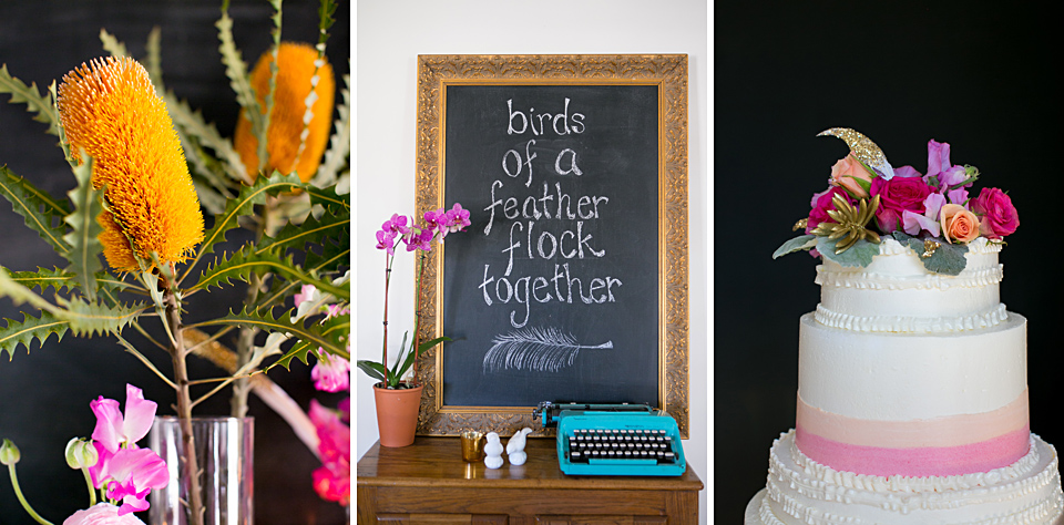 Unique wedding flowers, Birds of a feather, type writer, Classic Cakes KC, midwest weddings