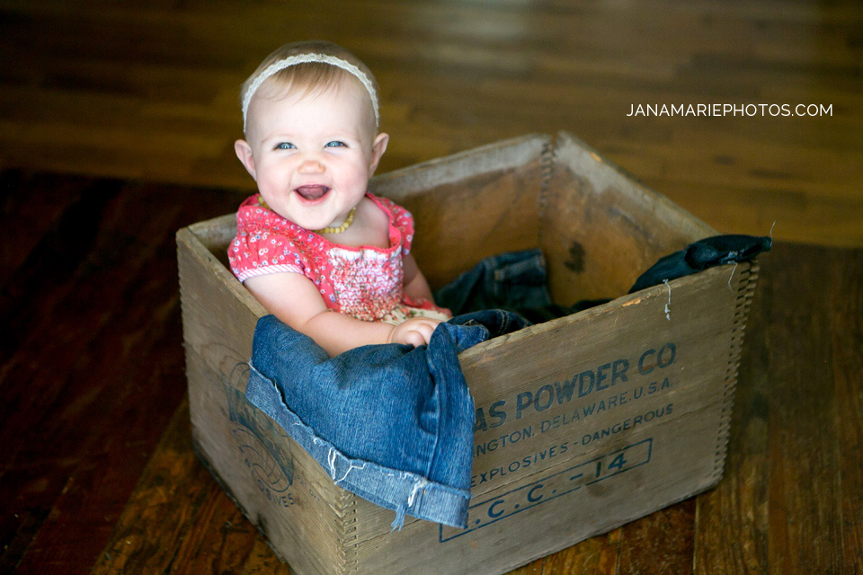 10 month old babies, children photographer, Jana Marie Photography, vintage boxes, Oak Grove family photos