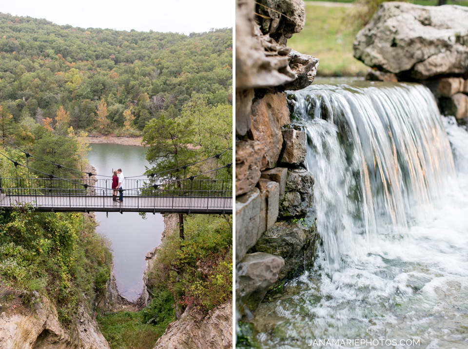 Big Cedar Lodge, Engagement, Lake Of The Ozarks, Jana Marie Photography, Fall Portraits, Waterfall, Rain, Bridges