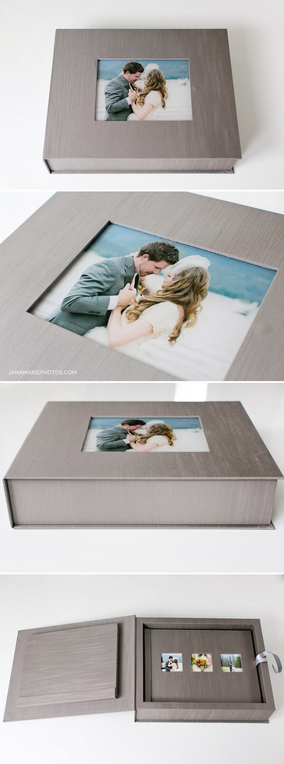Timeless album, Renaissance Albums, Soho book, Mod Box, Silk Taupe cover, High end wedding albums, Best Kansas City wedding photographers, KC weddings, Fine Art albums, wedding book, Acrylic cover, spine imprinting, silver foil stamp, 3 openings on cover, Rocky mountain weddings, Colorado Weddings, The Winding River Ranch, Lark Photography